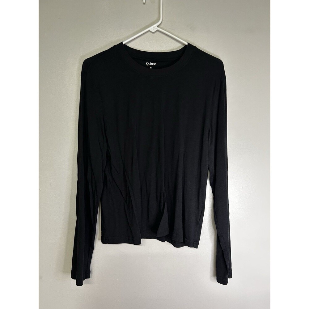 Quince Long Sleeve Crewneck Top From Soft Knit Fabric Black Size Medium